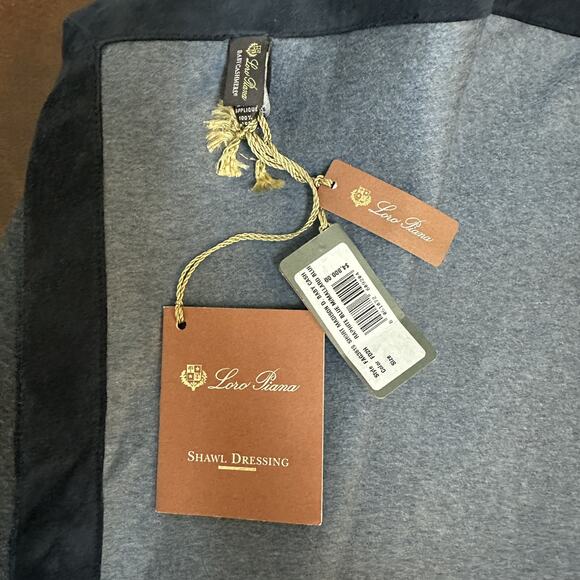 LORO PIANA Madison Baby Cashmere Leather Shawl Wrap Raphite‎ Blue NEW $4,800 - Picture 6 of 12